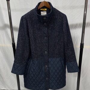 Navy Wool and Quilted Women's Coat
